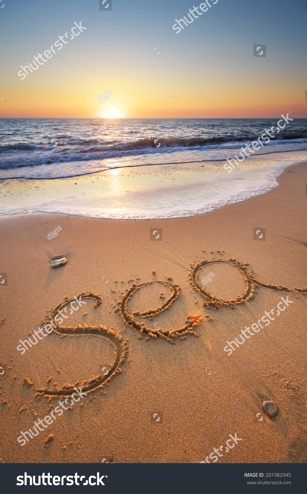 Sea word on the beach. Element of design.