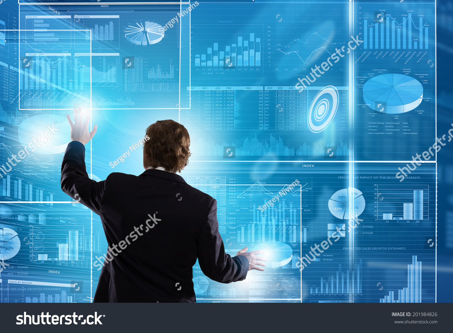 Businessman in suit against digital background with icons