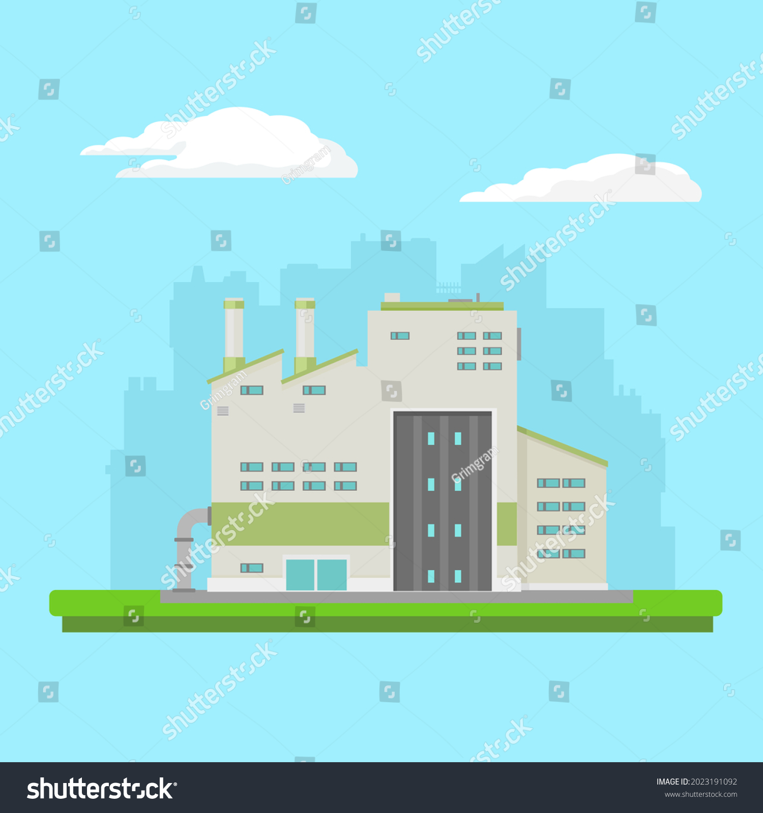 factory power station industrial building flat icon vector