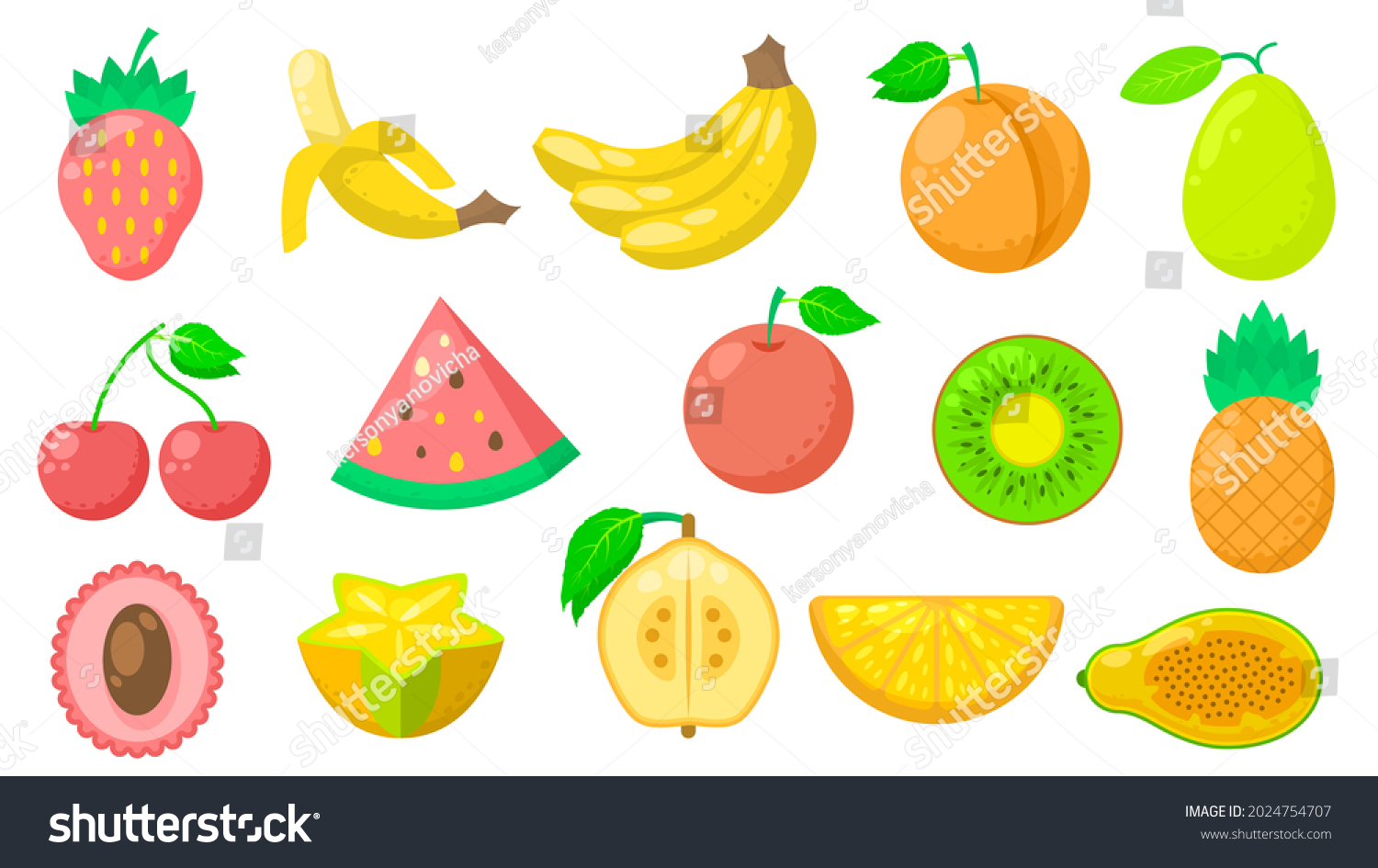 Set Abstract Collection Flat Cartoon Different Color Fruit Food Concept