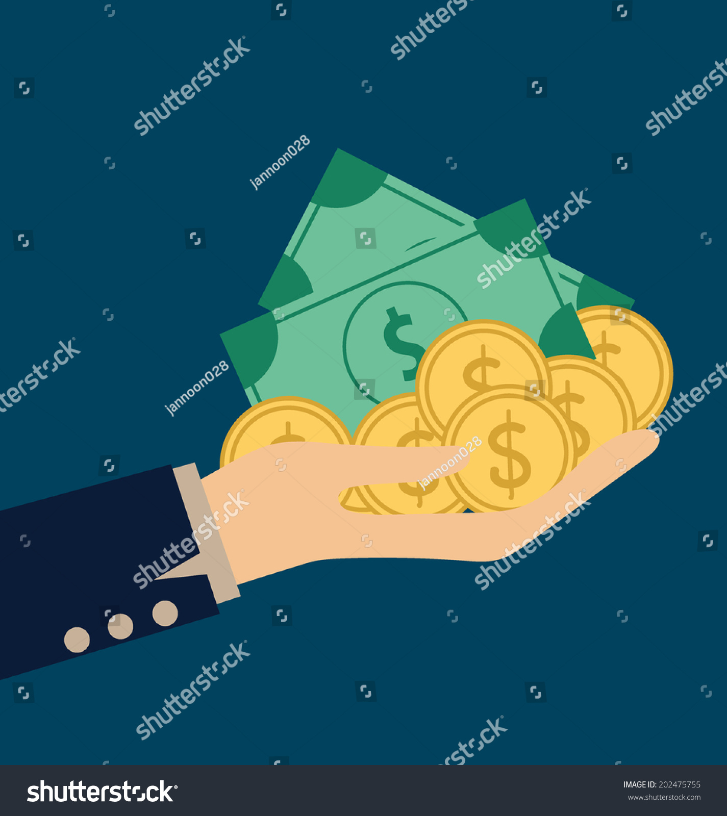Money on hand. Modern Flat design vector illustration concept.