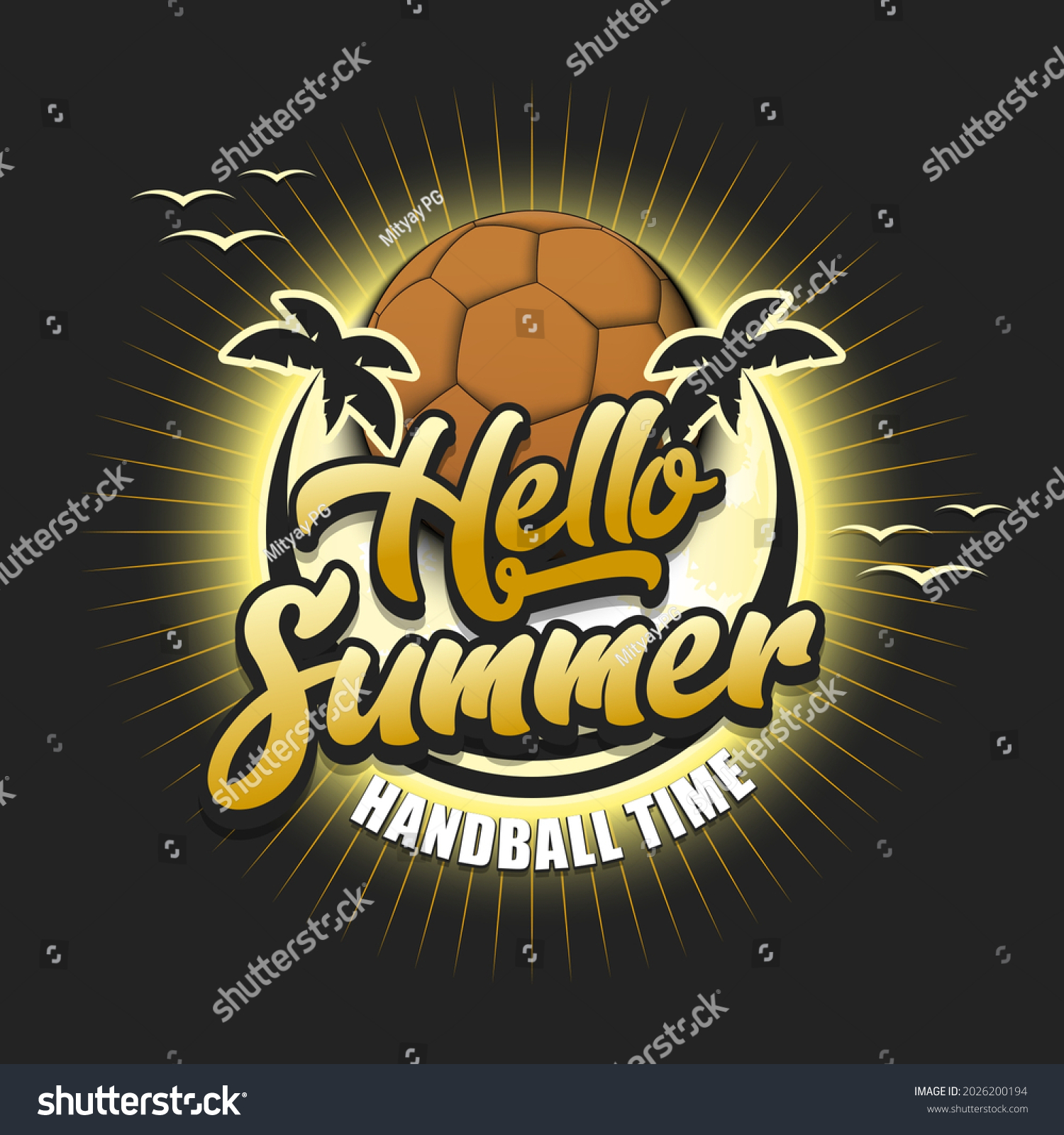 Summer handball logo. Hello summer. Handball time. Pattern for design poster  logo  emblem  label  banner  icon. Handball template on isolated background. Vector illustration