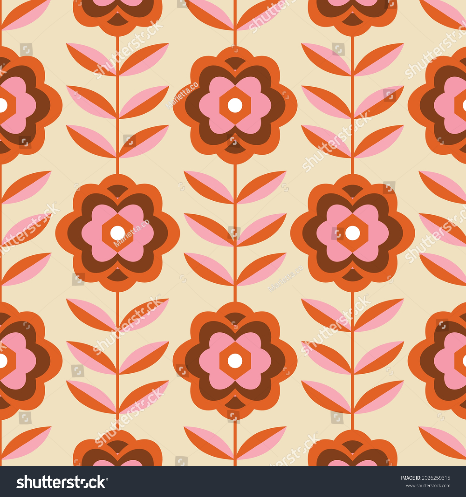 70's Retro Seamless Pattern. 60s and 70s Aesthetic Style. 