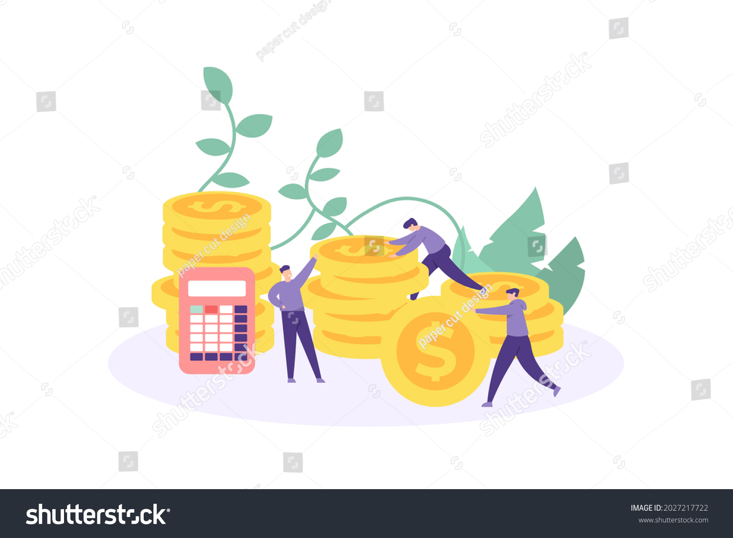 illustration of a team working together to arrange coins. work together ...