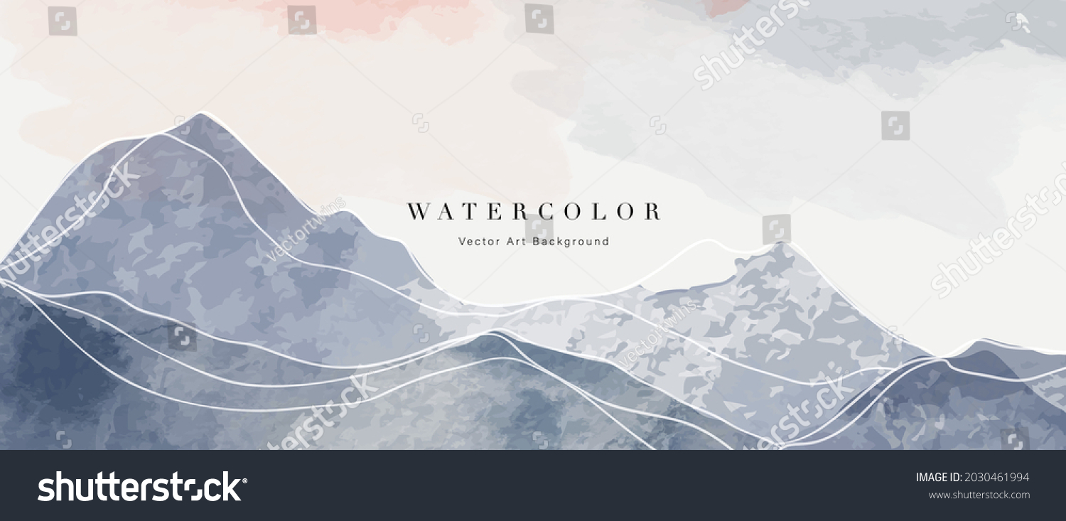 Mountain abstract art watercolor painting background vector. Landscape