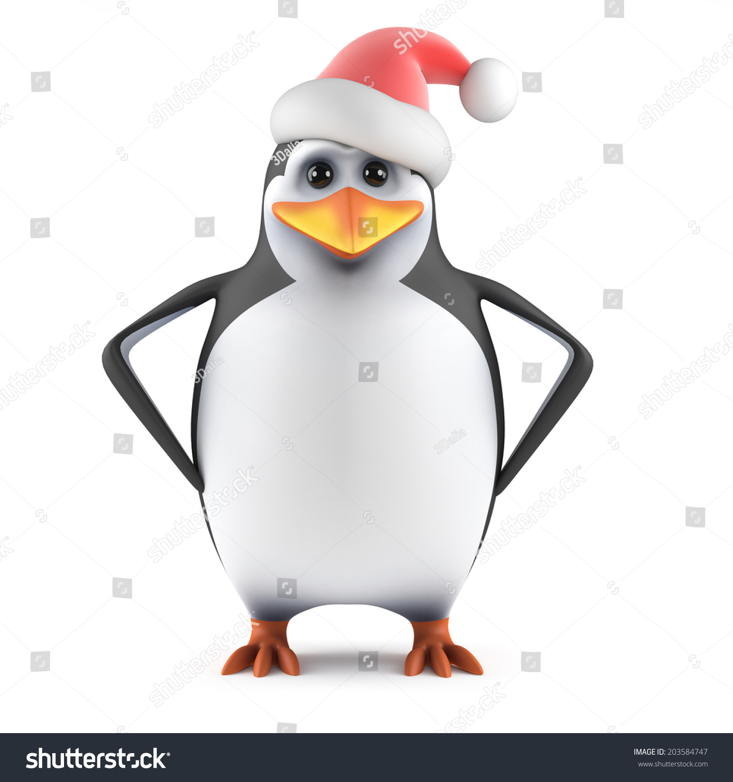3d render of a penguin wearing a Santa Claus hat 