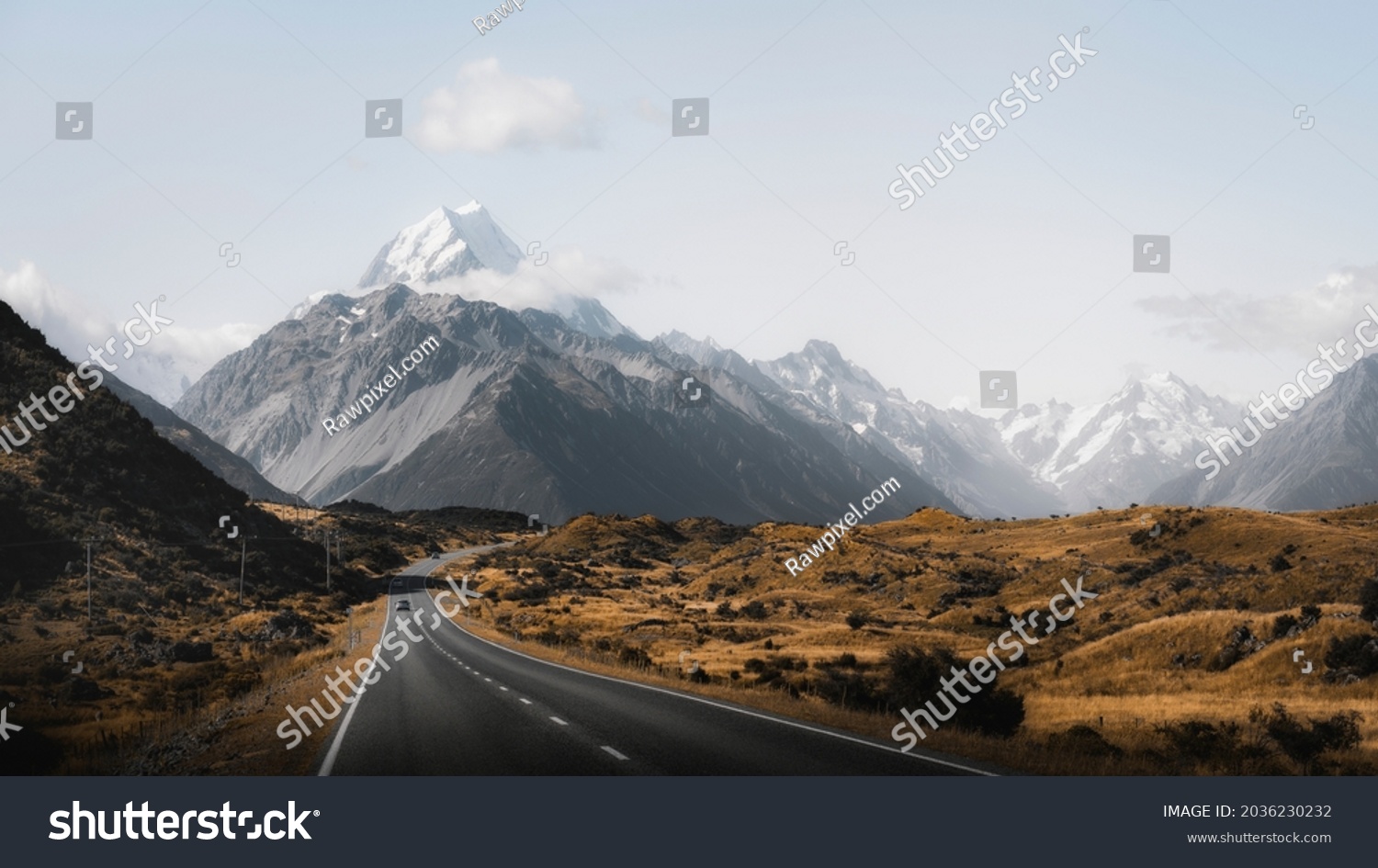 Beautiful view of a road leading to Mount Cook  New Zealand