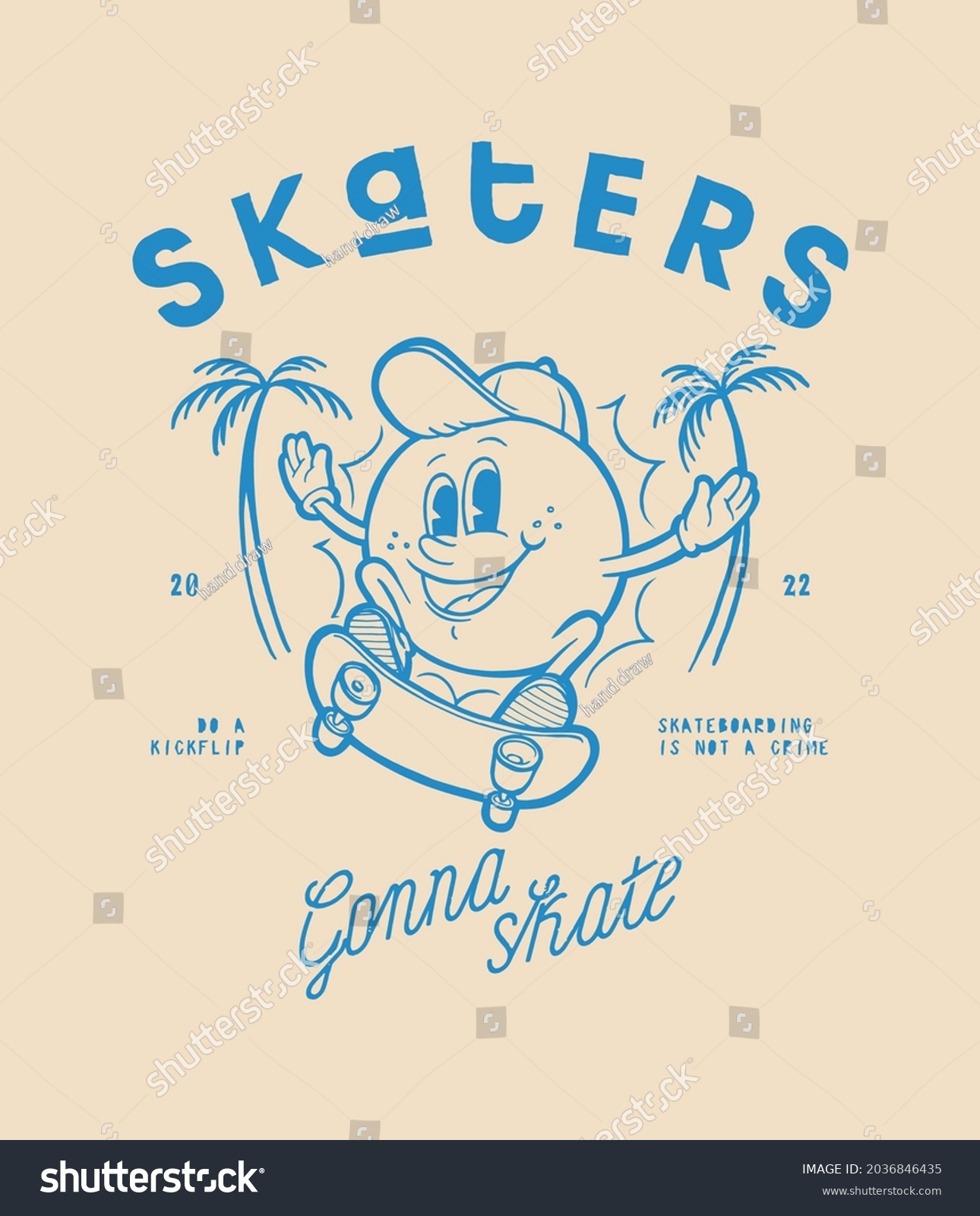 Skateboarder sun character. Skaters gonna skate vintage typography street sports t-shirt print vector illustration.