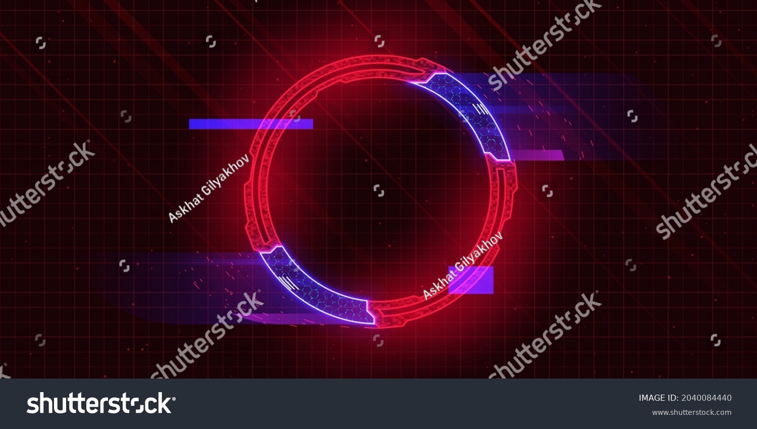 Futuristic cyberpunk style circle with glitch effect. Circle with red cyberpunk elements and blue hud neon hologram effect. Good for design banners  electronic music events  game titles. Vector