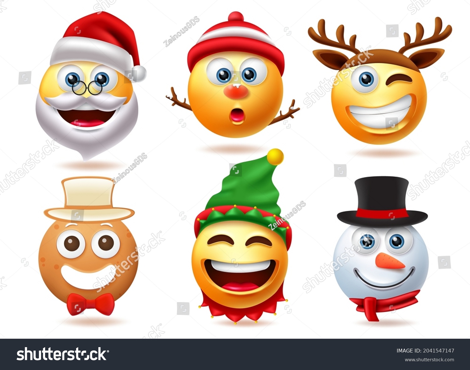 Christmas emoji character vector set. Christmas characters emojis in cute facial expression for xmas season collection design. Vector illustration.
