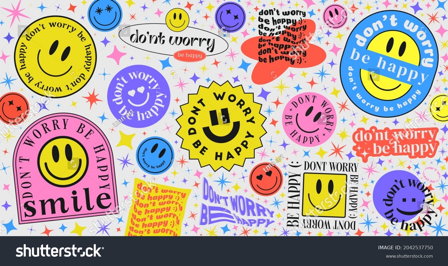 Don't worry be happy Abstract Hipster Cool Trendy Background With Retro Stickers Vector Design.