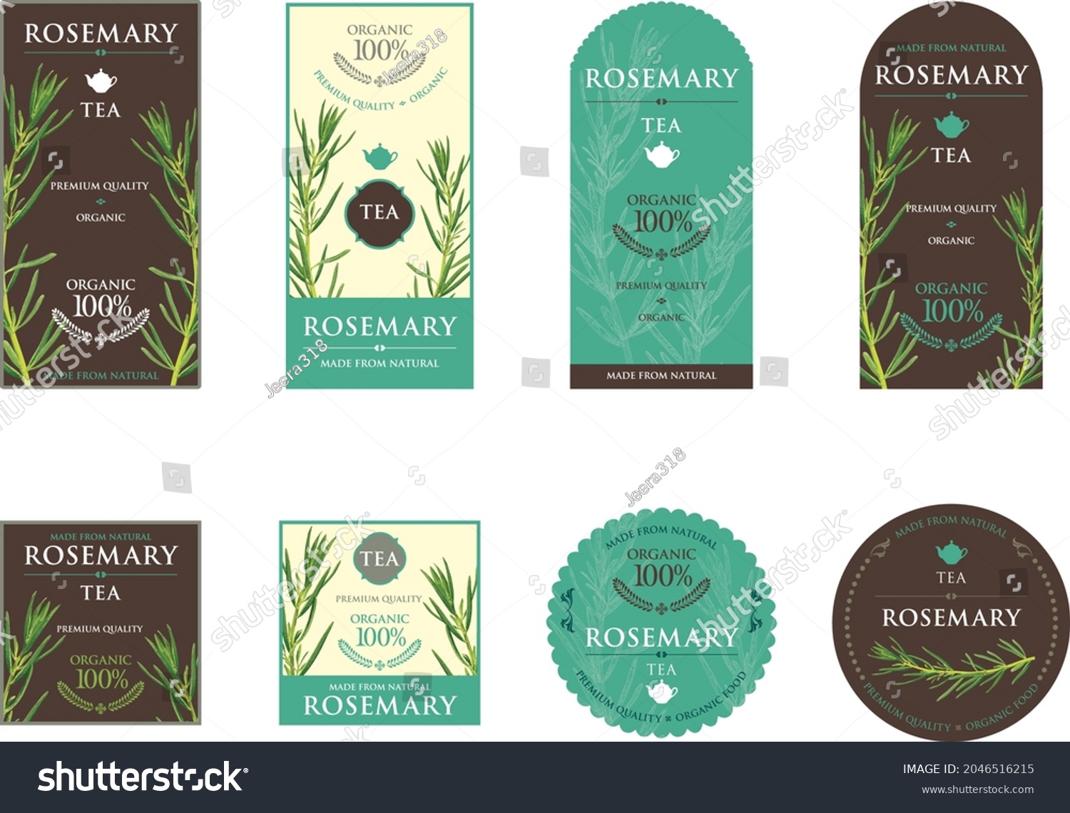 Set of vector label with rosemary tea.