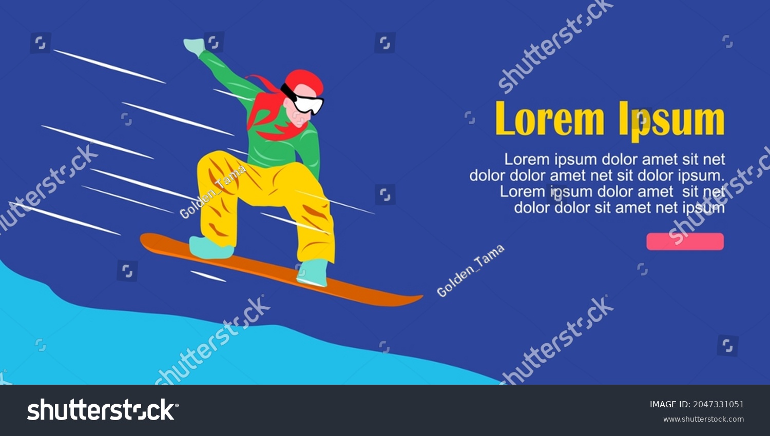 Vector illustration of a girl in the mountains nimbly snowboarding