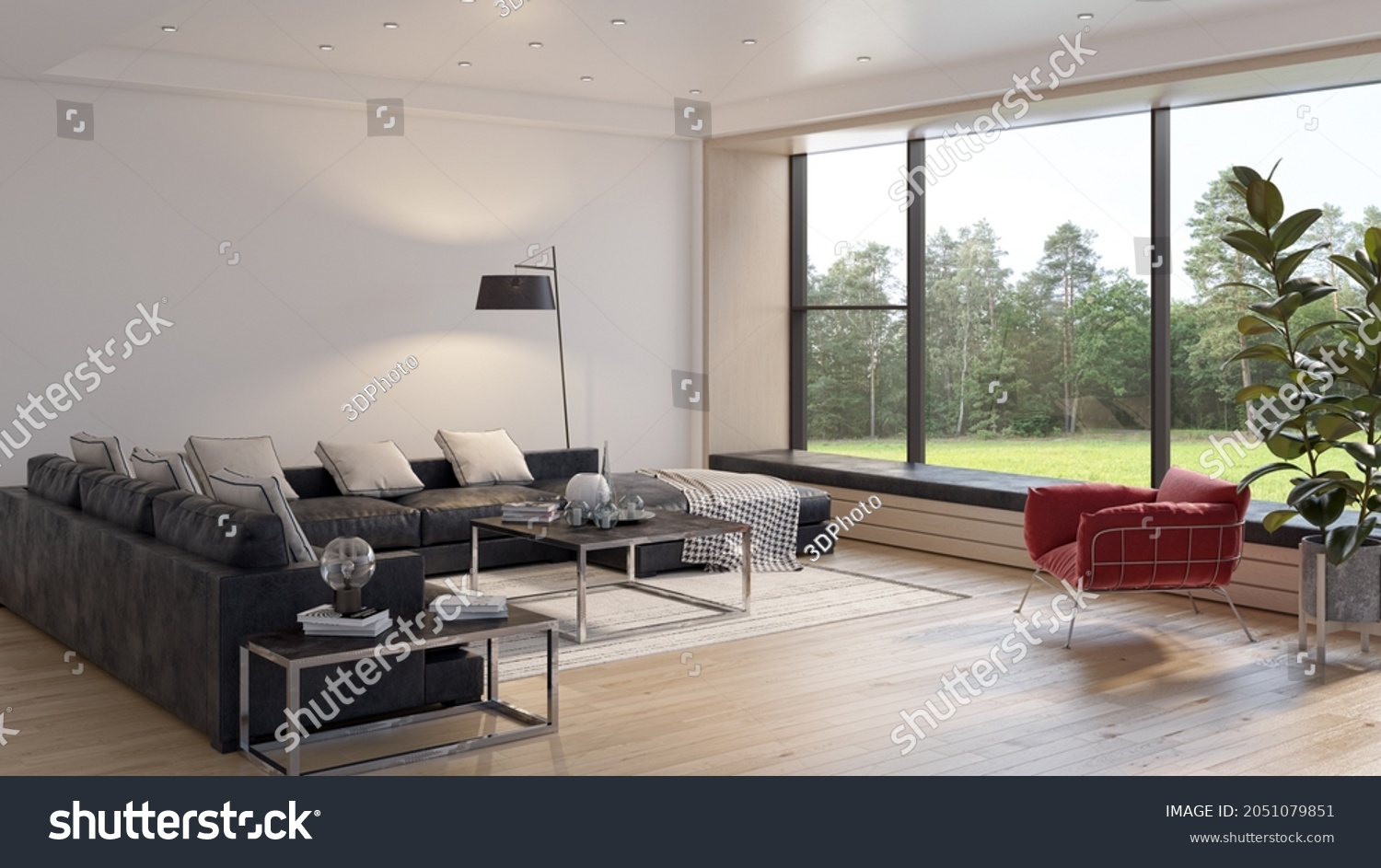 Illustration 3D rendering large luxury modern bright interiors Living ...