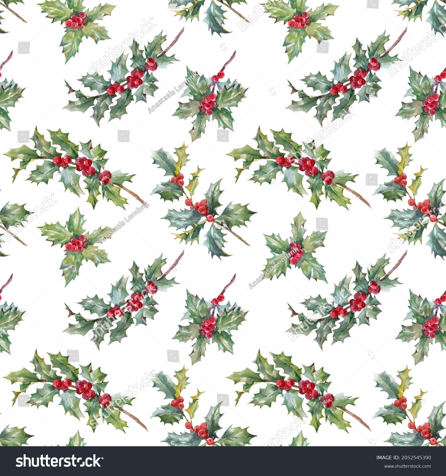 Beautiful floral christmas seamless pattern with hand drawn watercolor ...