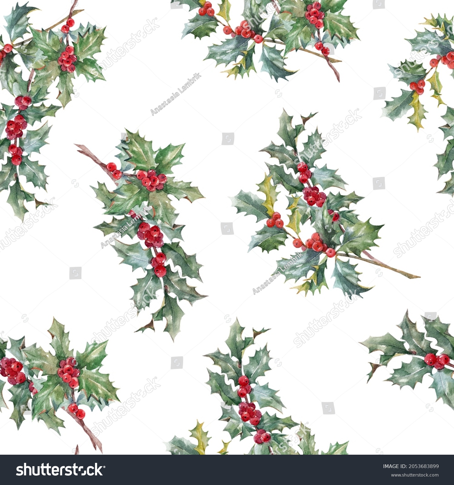 Beautiful floral christmas seamless pattern with hand drawn watercolor ...