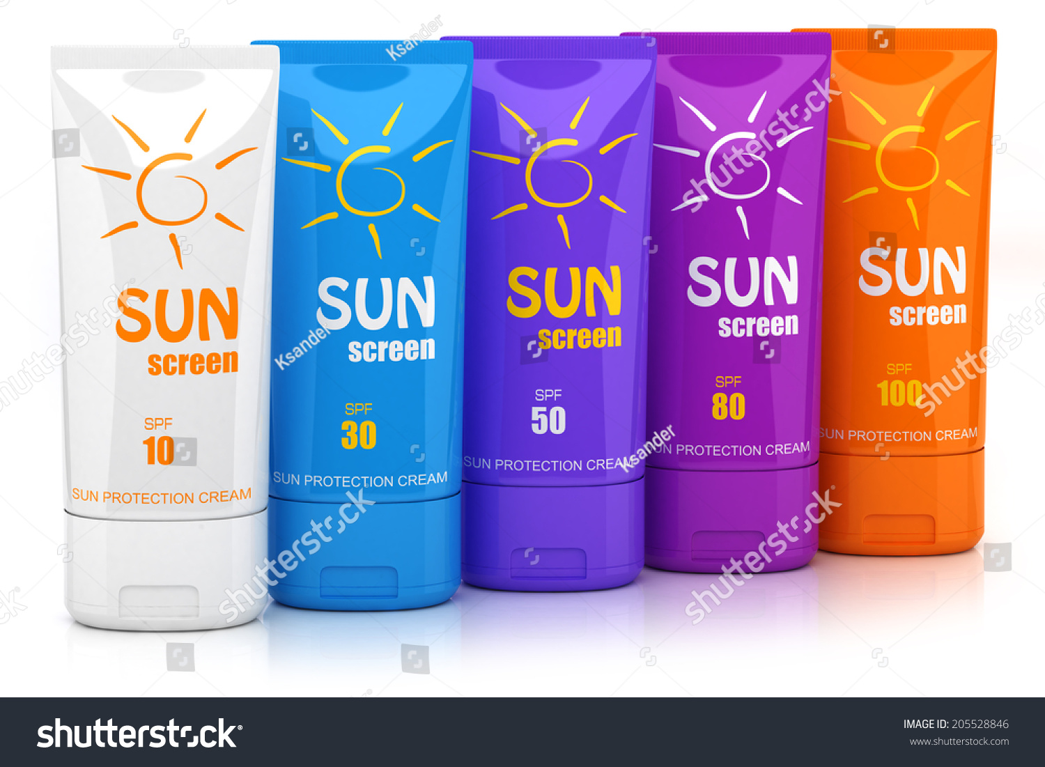 Set of suntan cream isolated on white background
