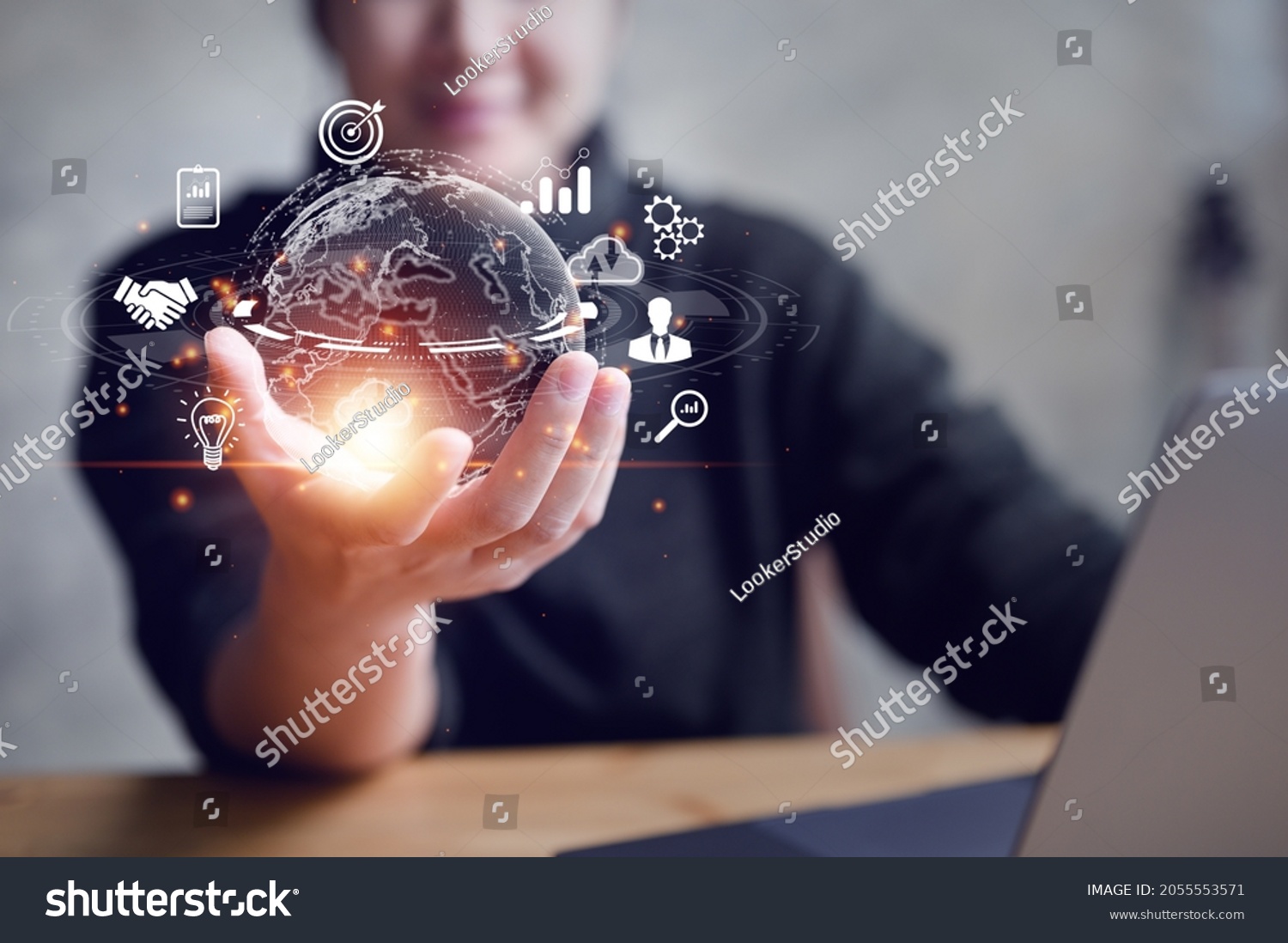 woman Hand holding virtual Global Internet connection metaverse. Business global internet connection application technology and digital marketing Financial and banking Digital link tech big data.