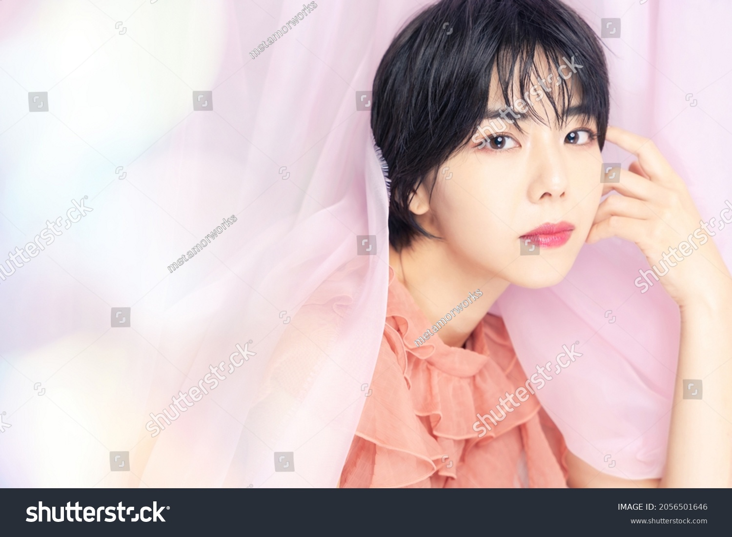 Fashion concept of young Asian woman. Skin care. Cosmetics. Beauty.