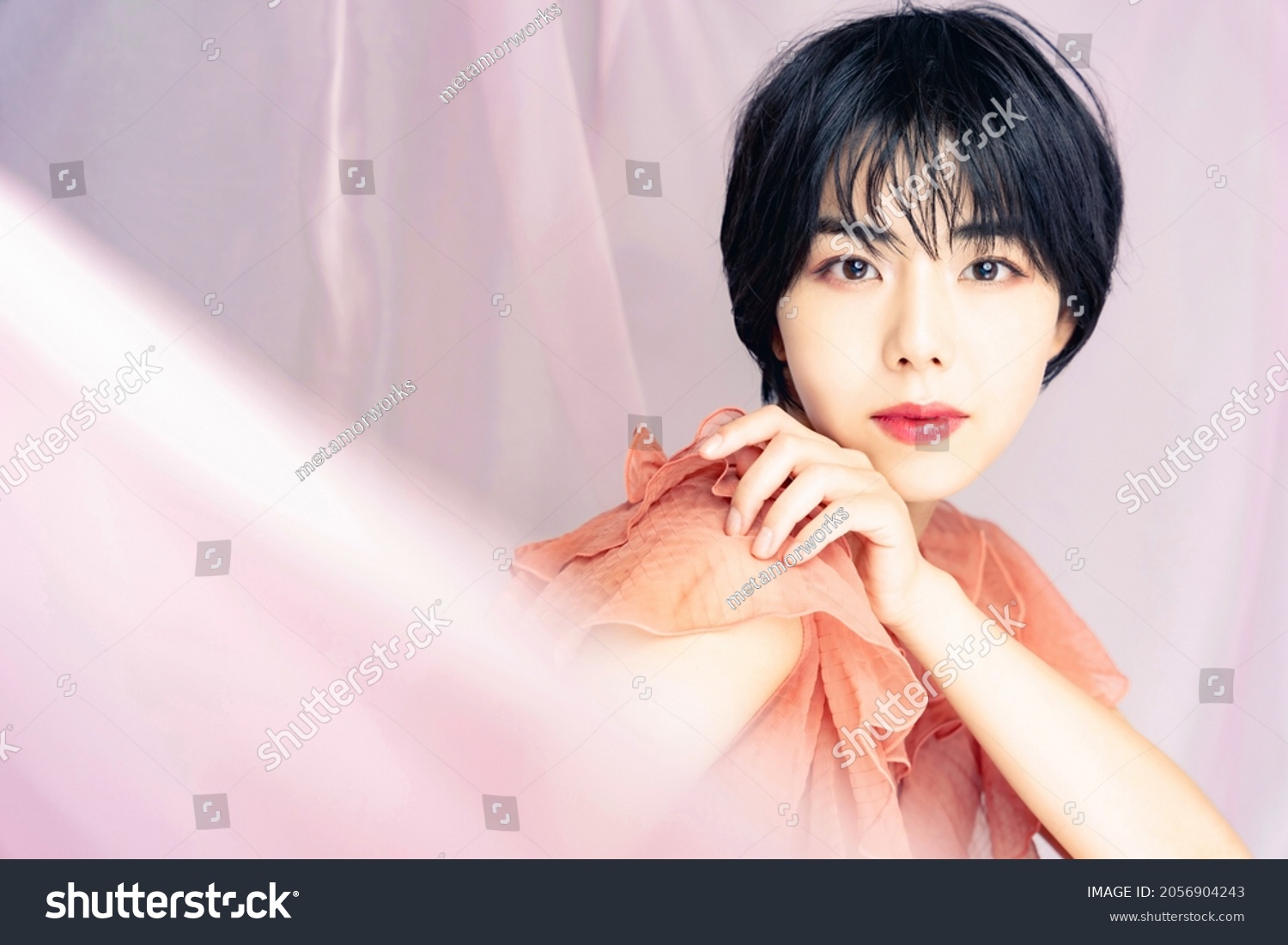 Fashion concept of young Asian woman. Skin care. Cosmetics. Beauty.