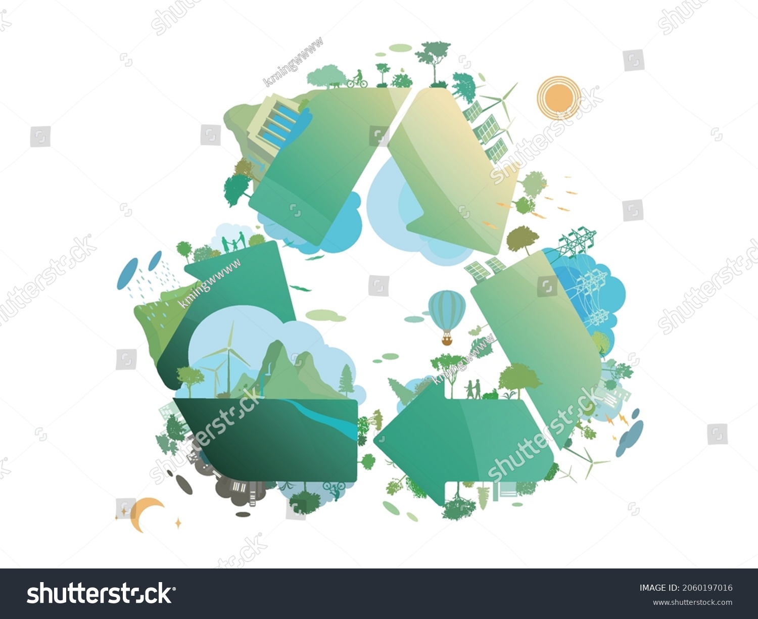 ESG and ECO friendly community with recycling symbol shows by the green environmental and cozy people its suit to add words inside about ESG vector illustration graphic EPS 10