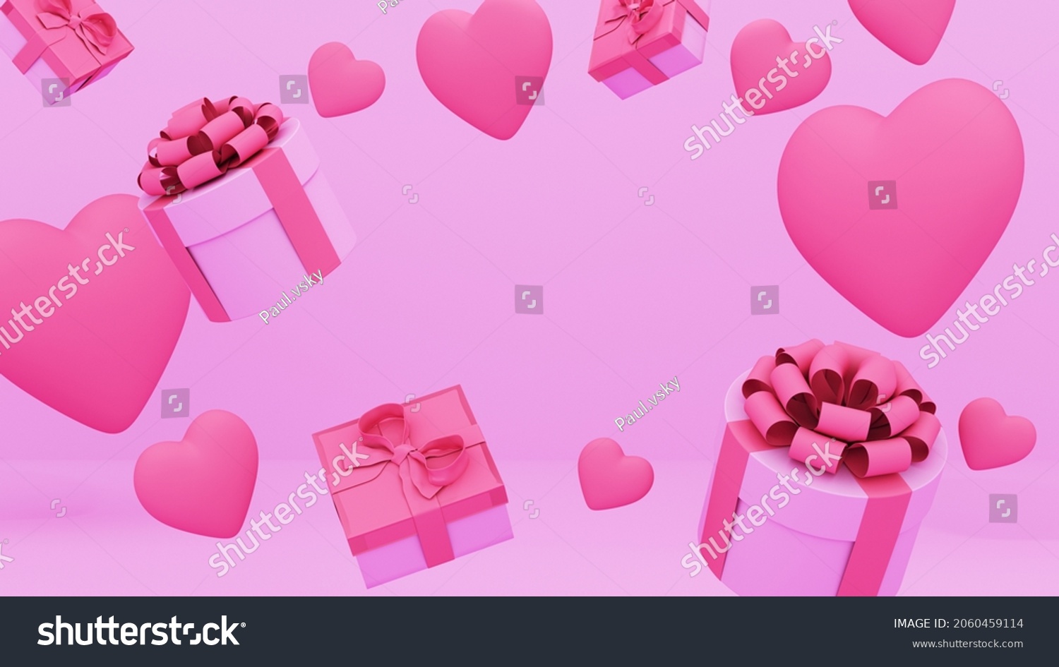 Valentine's Day sale pink background. composition with gift boxs and hearts. 3d render