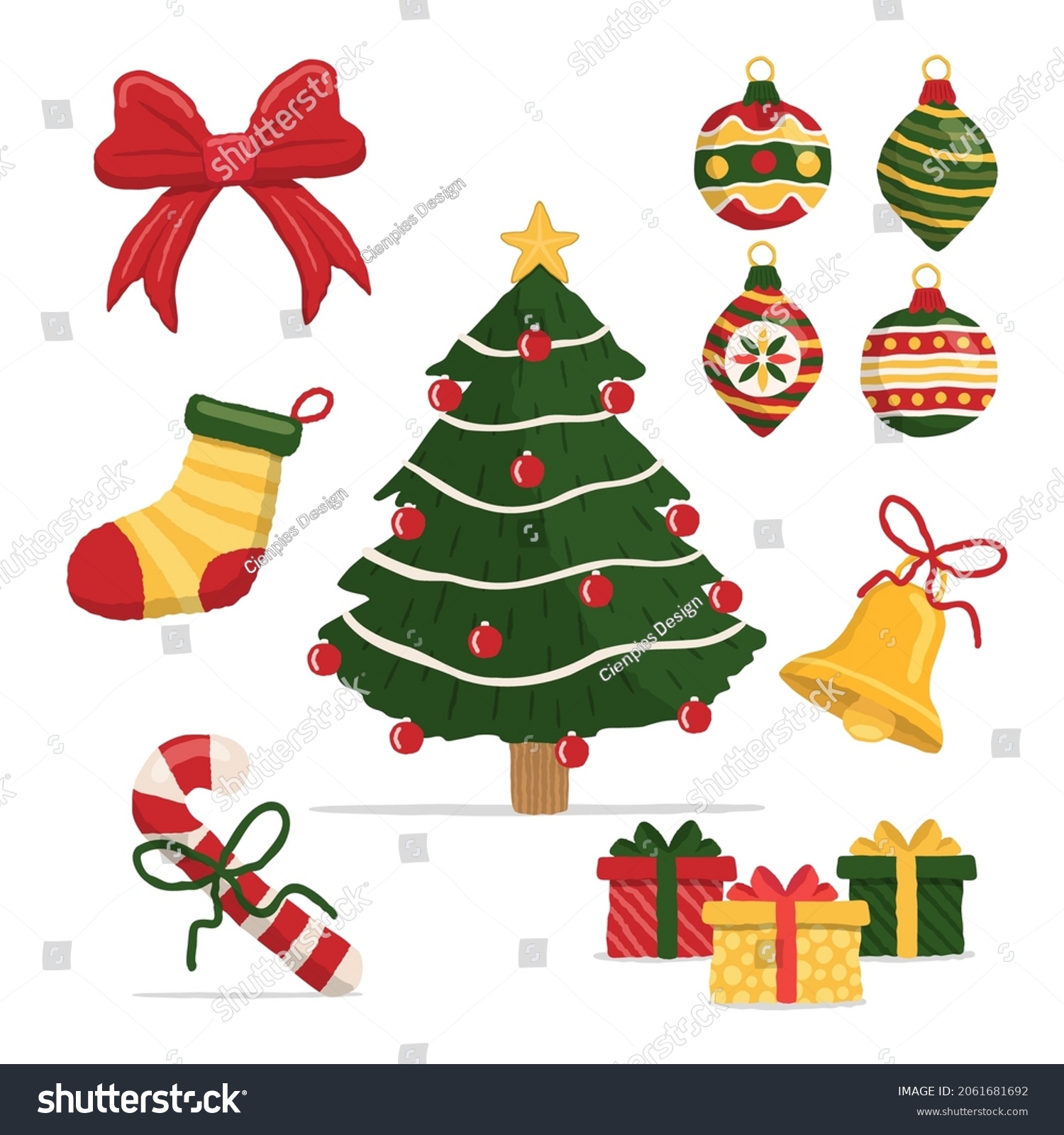 Merry Christmas ornament decoration set on isolated white background