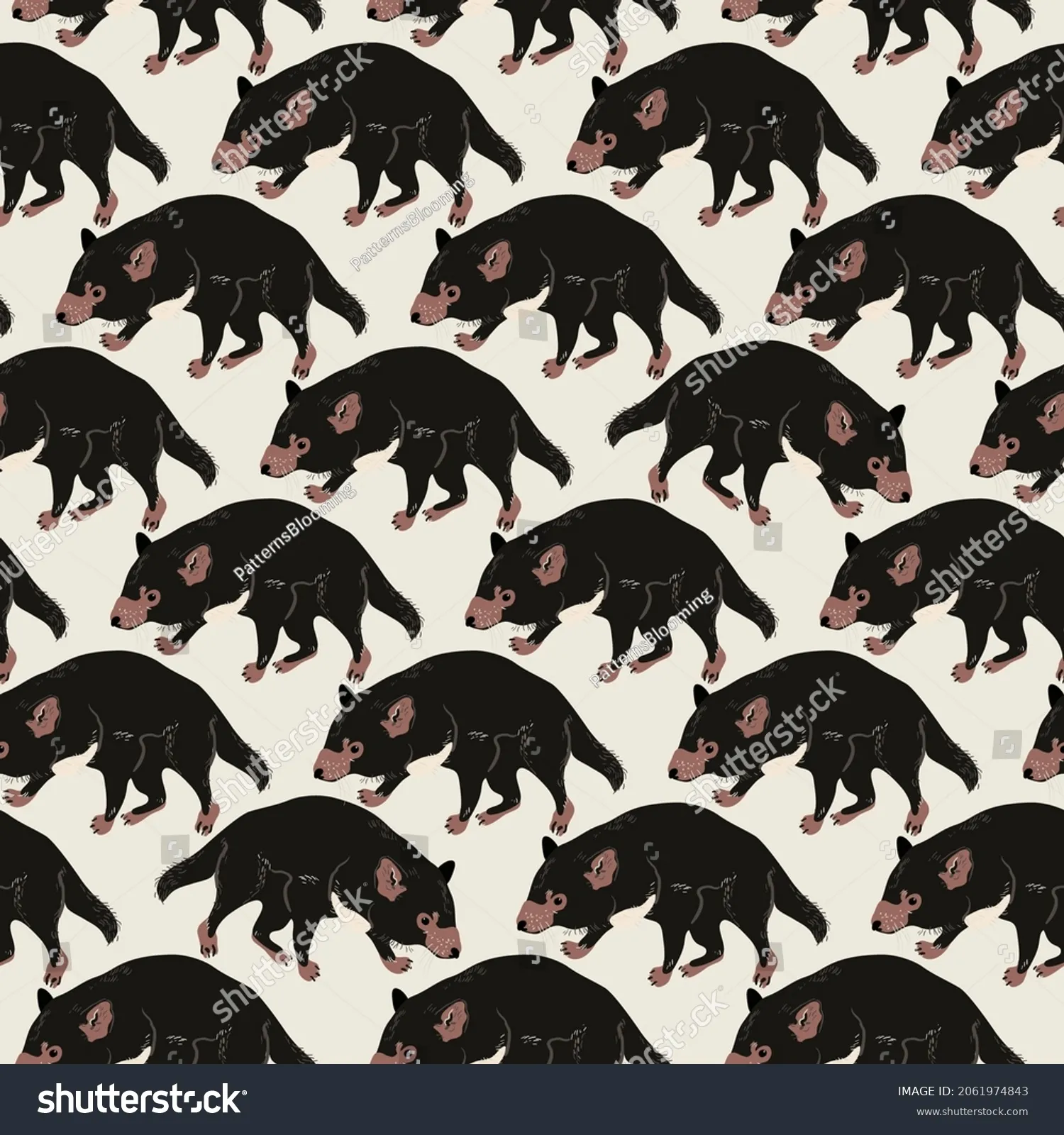 Black Tasmanian devil on white background. Seamless vector pattern ...
