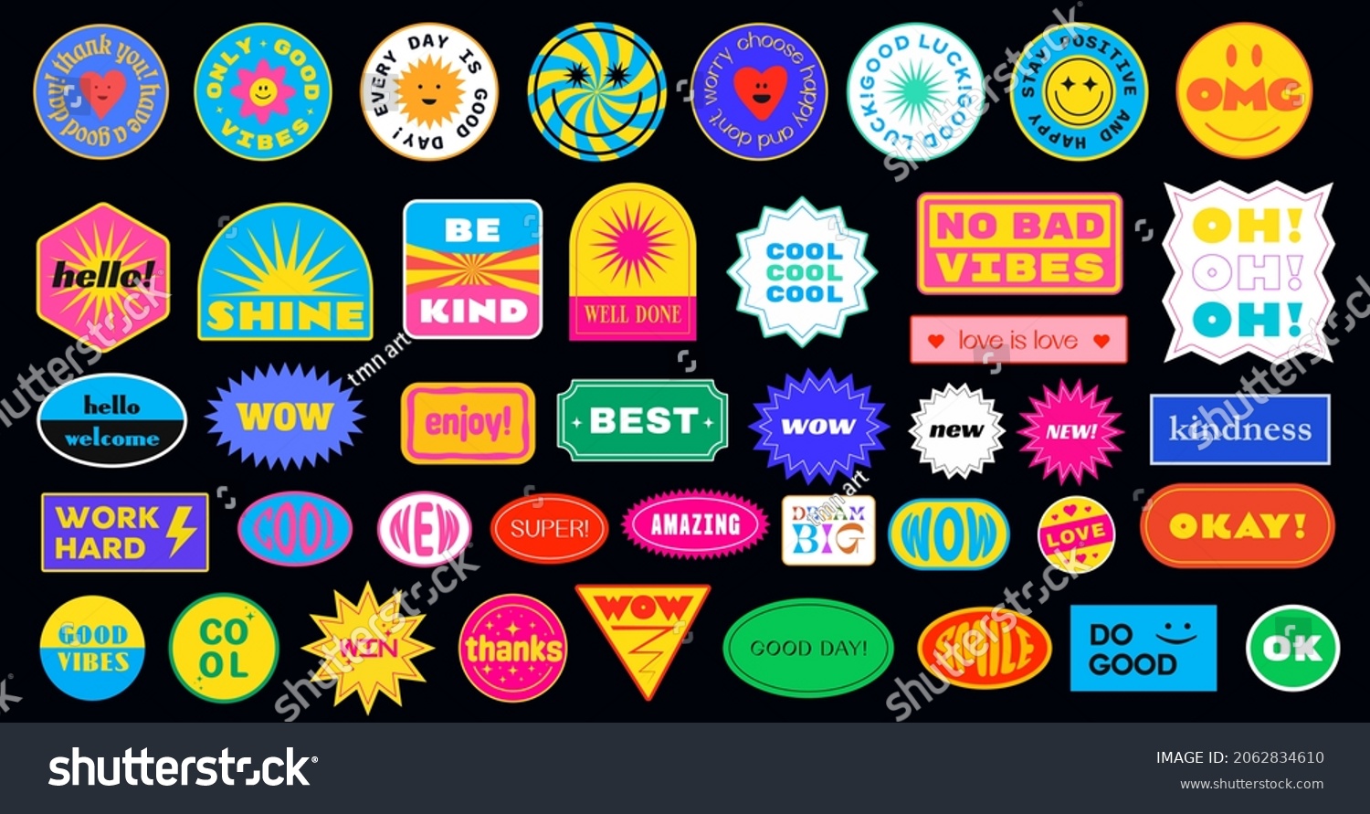 Sticker Pack. Collection of trendy pins. Set of cool patches vector design. Abstract retro badges.