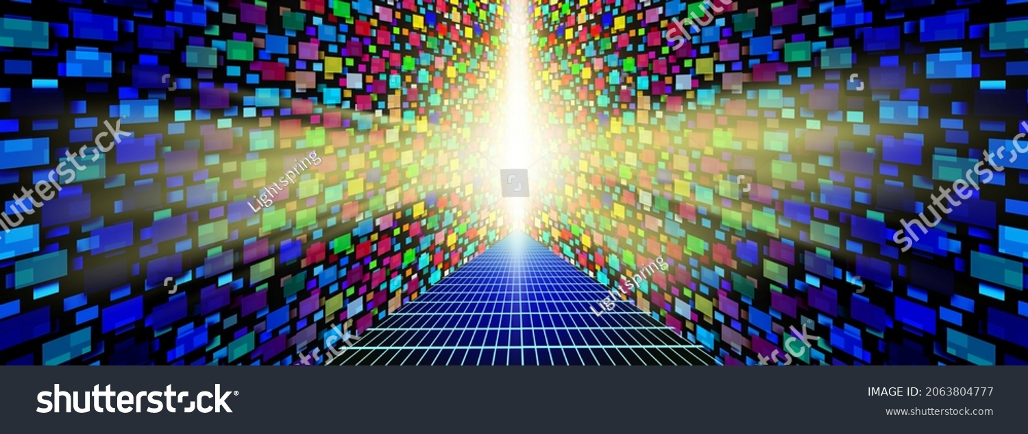 Metaverse internet background as a futuristic streaming media symbol as virtual and augmented reality and computer media concept in a 3D illustration style.