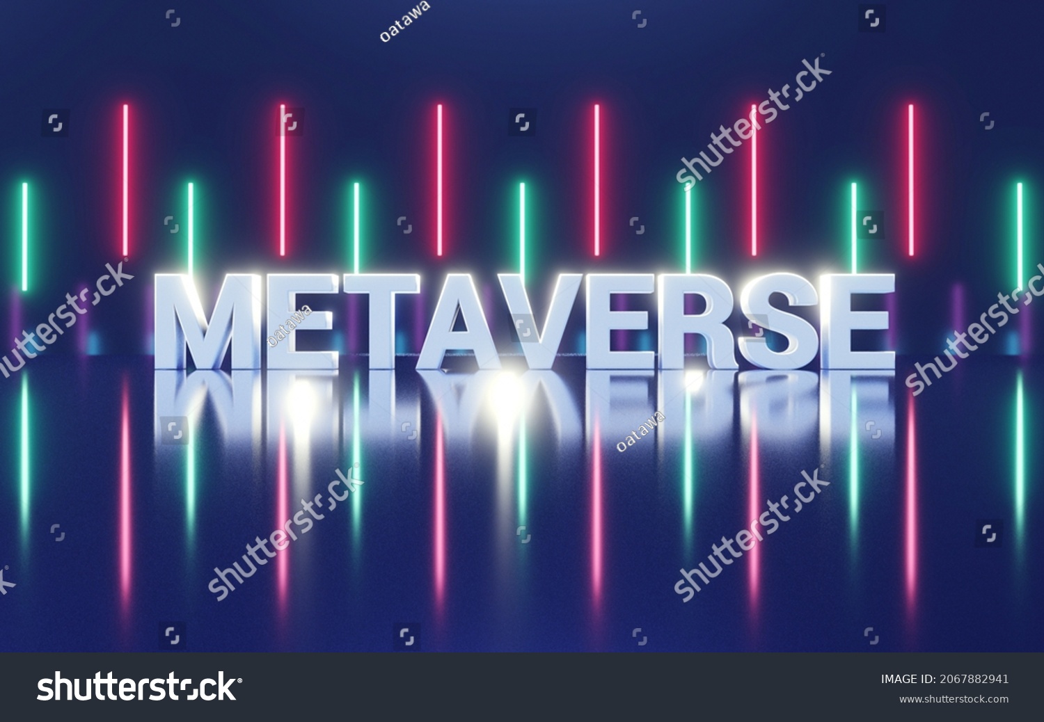 3D Metaverse text on blue background. Metaverse virtual reality world concept 3d rendering.