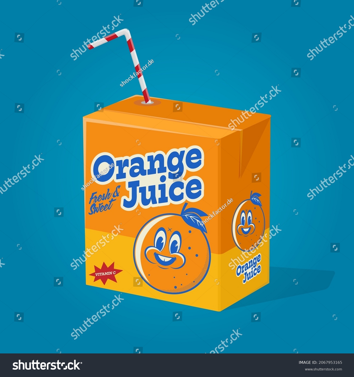 funny cartoon illustration of orange juice in cardboard beverage package