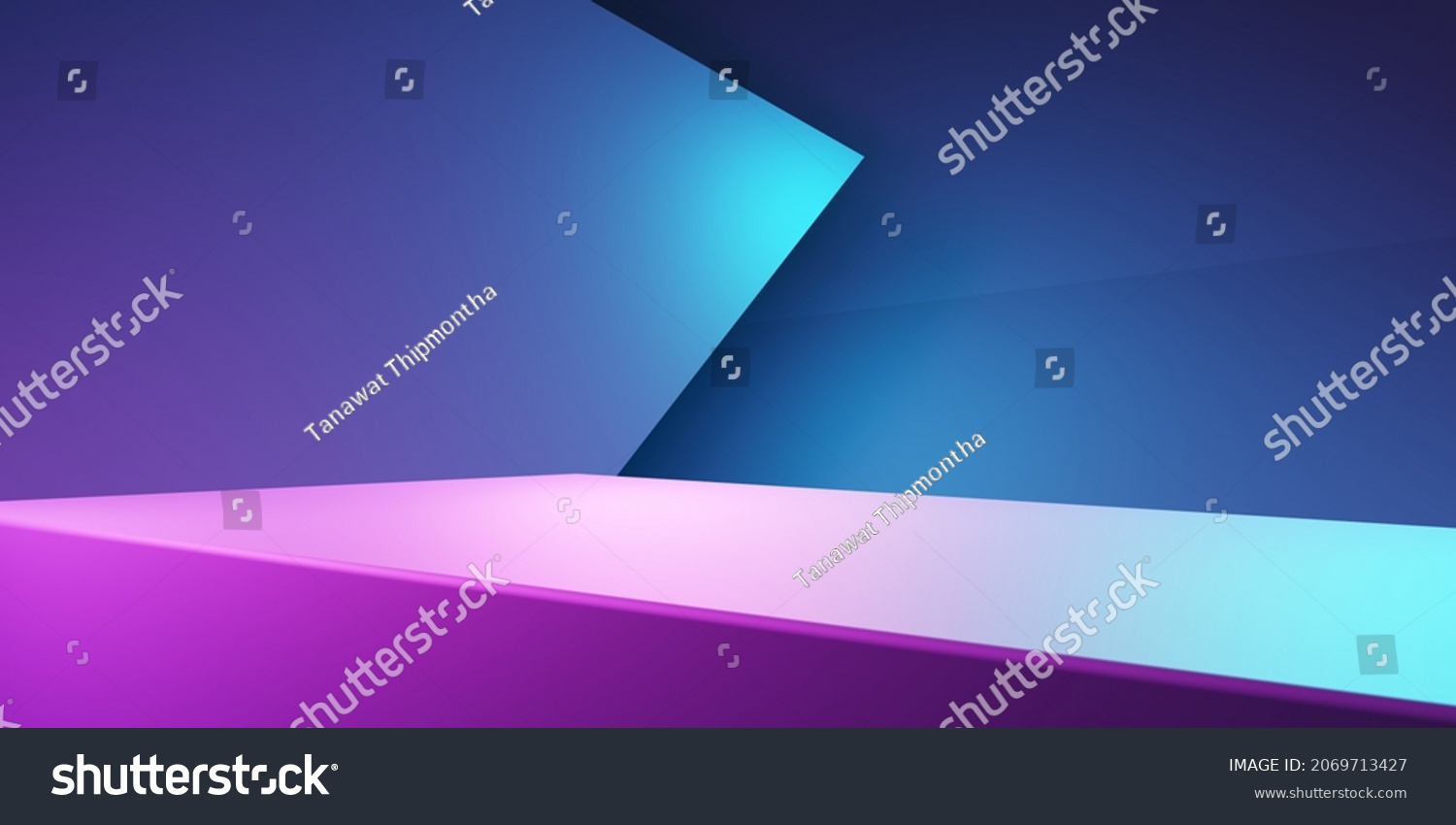 紫色和蓝色抽象几何背景的3D渲染。赛博朋克概念。广告 技术 展示 横幅 化妆品 时尚 业务的场景。科幻插图。产品显示