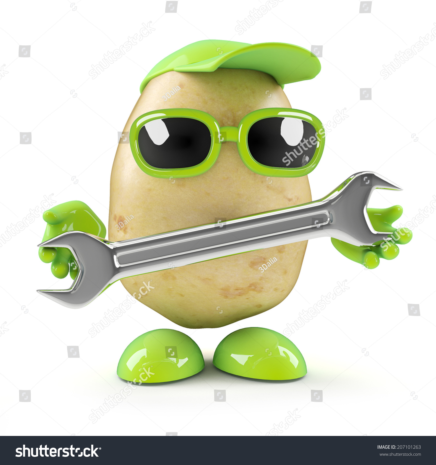 3d render of a potato holding a spanner
