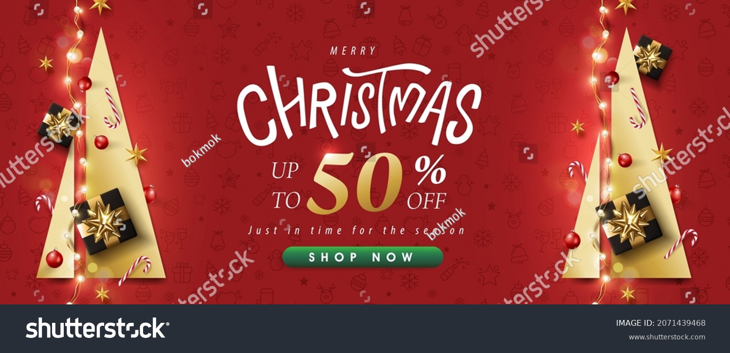 Merry Christmas and happy new year promotion sale banner with festive decoration for christmas