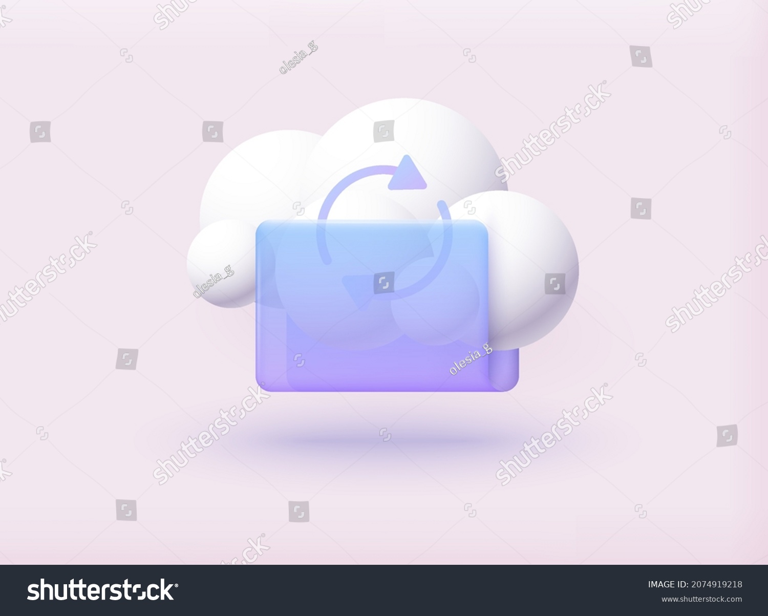 Cloud storage icon. Digital file organization service or app with data transfering. 3D Web Vector Illustrations.