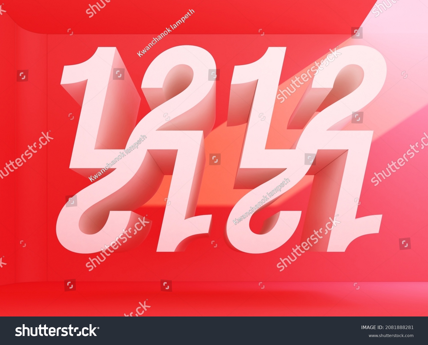 3d rendering of abstract interior design. Empty modern showroom with 1212 3d elements