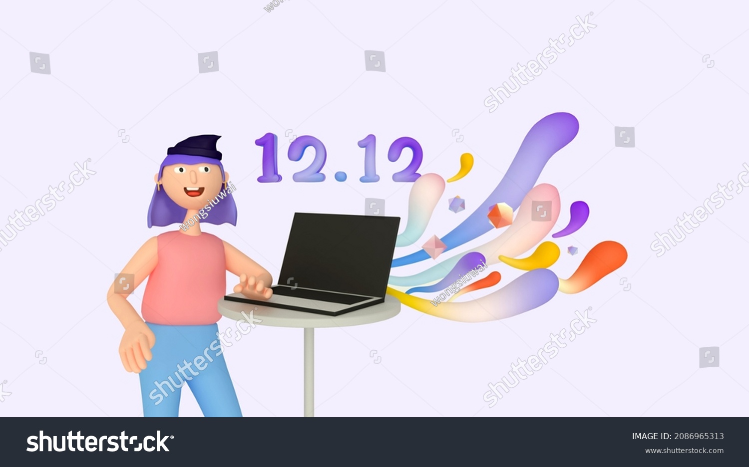 3d character double twelve year-end online shopping promotion poster