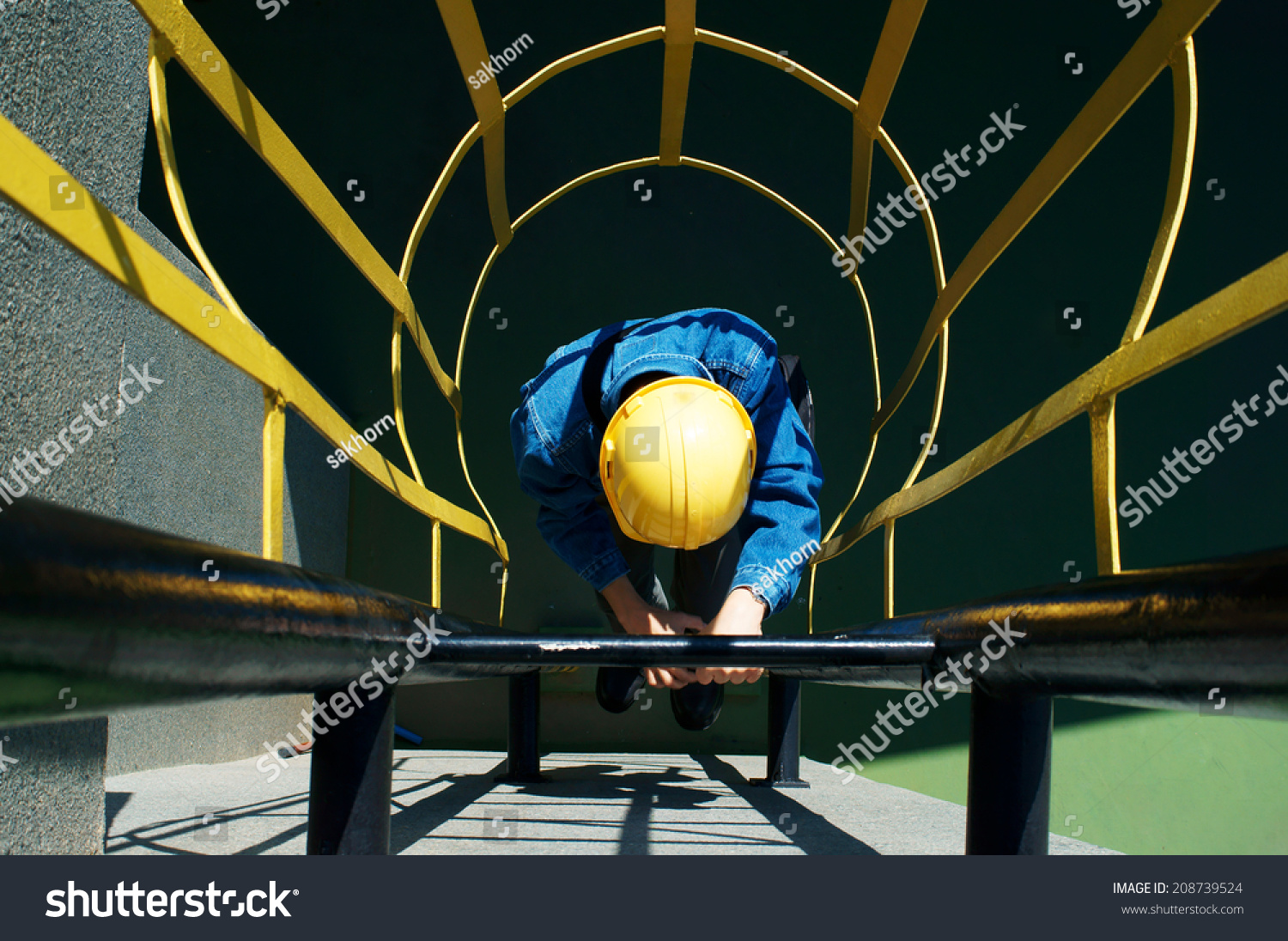 worker climbing in safety stair