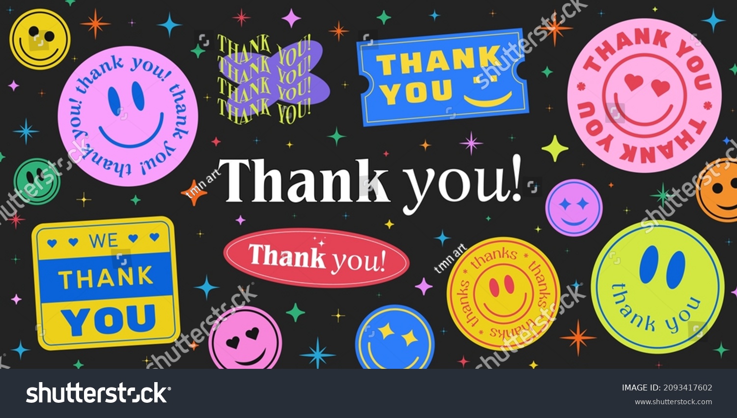 Thank You Abstract Patches Collection. Cool Trendy Smile Happy Stickers Vector Design.