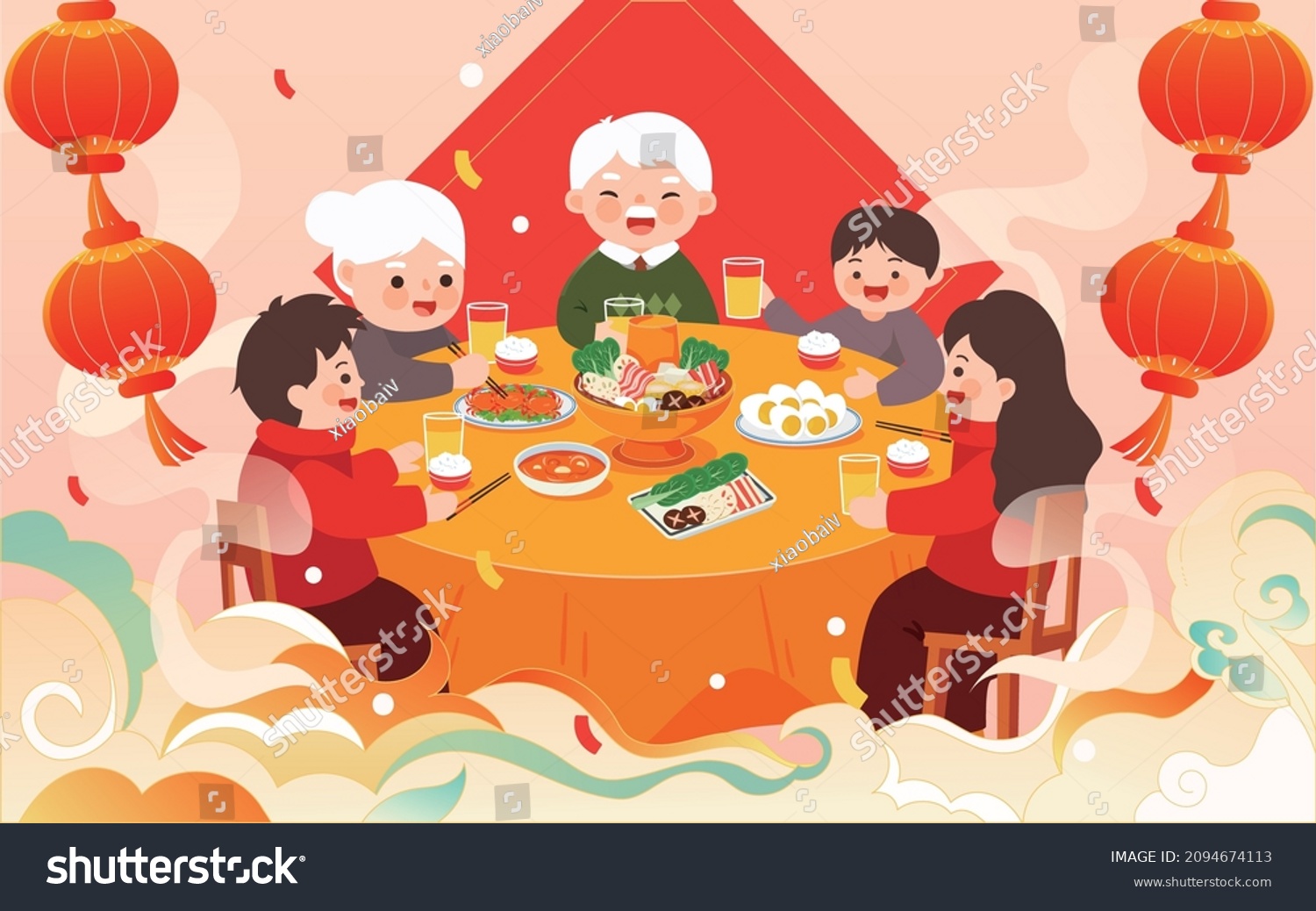 Chinese new year reunion dinner illustration family new year dinner new year event poster