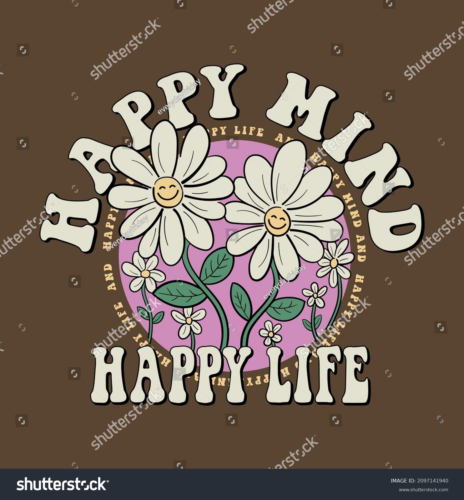 Retro Happy Flower Vector Art Illustration. Smiling Flower Icon. Vintage Slogan T shirt Print Design.