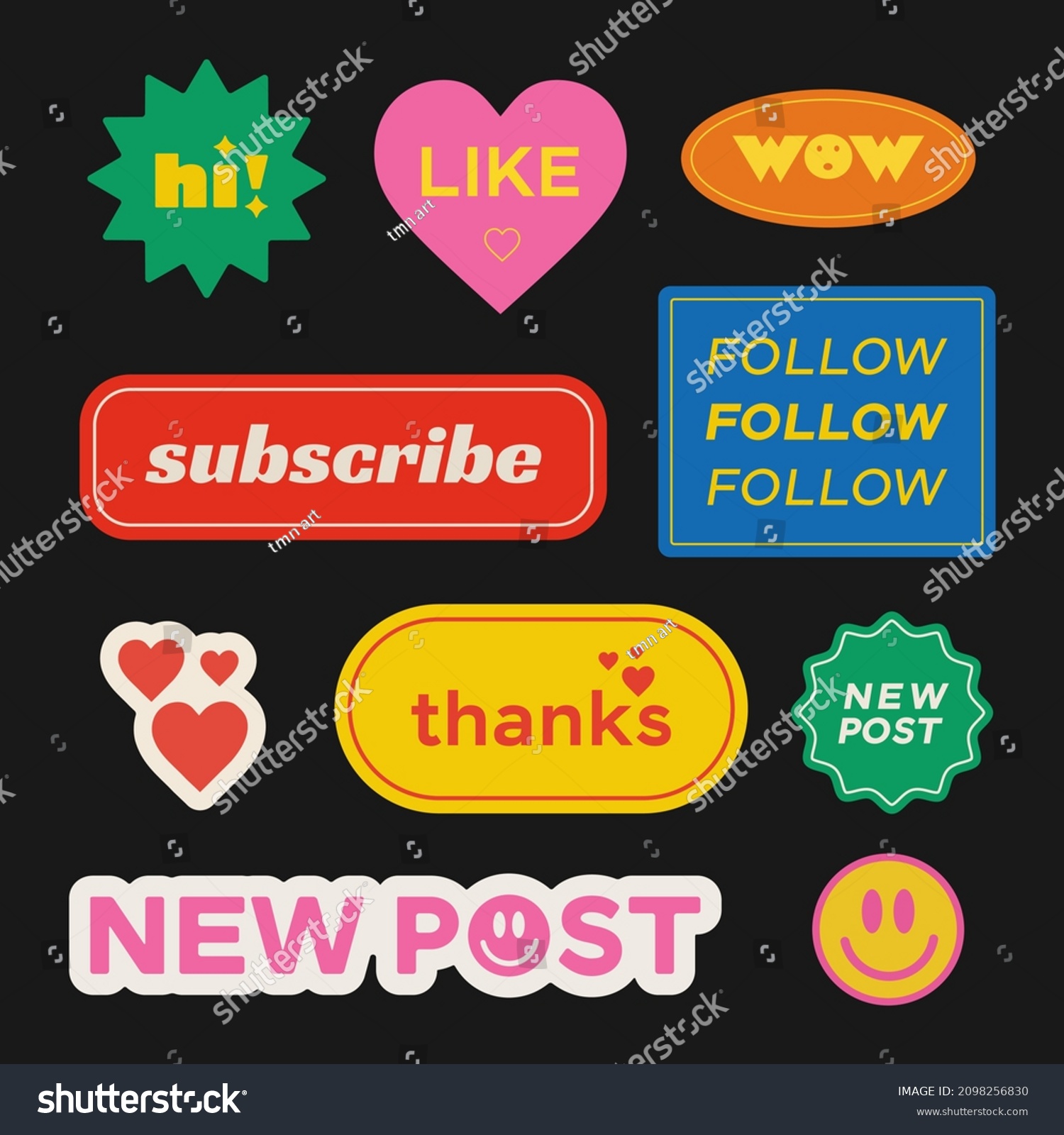 Cool Trendy Retro Stickers for Social Network. 