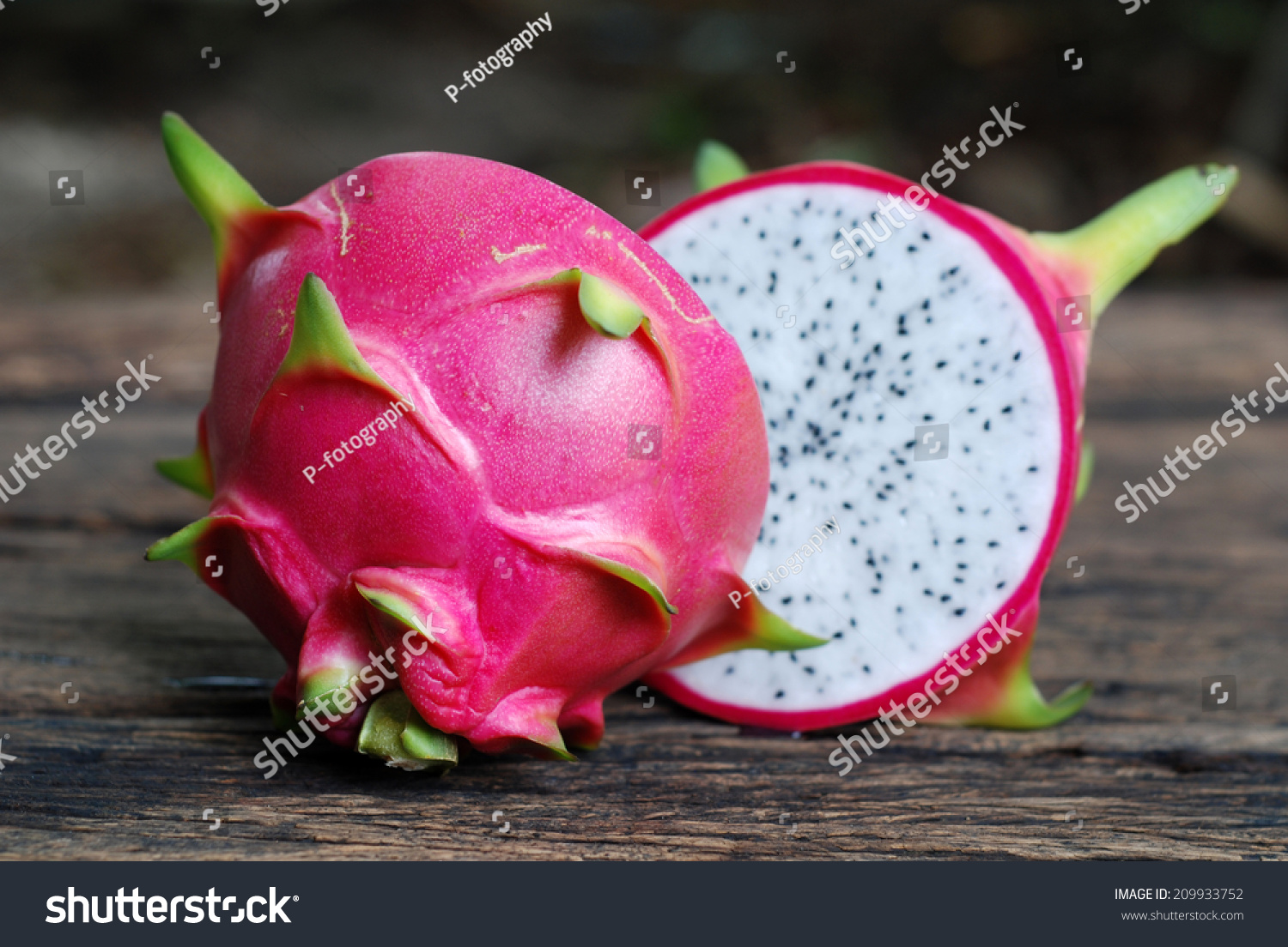 Dragon Fruit On old Wooden Table 