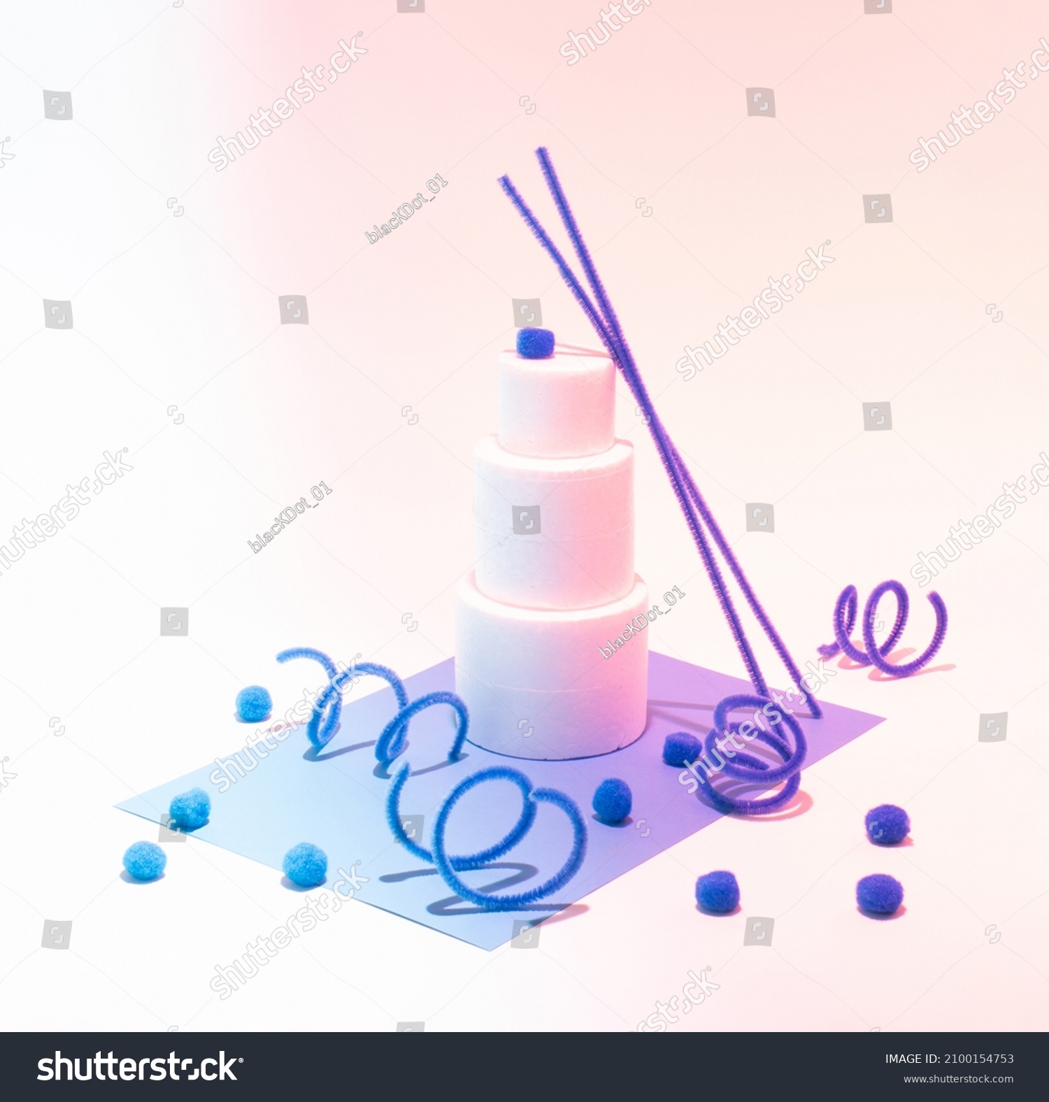 Birthday joy. Birthday cake. Neon light. Purple and blue.