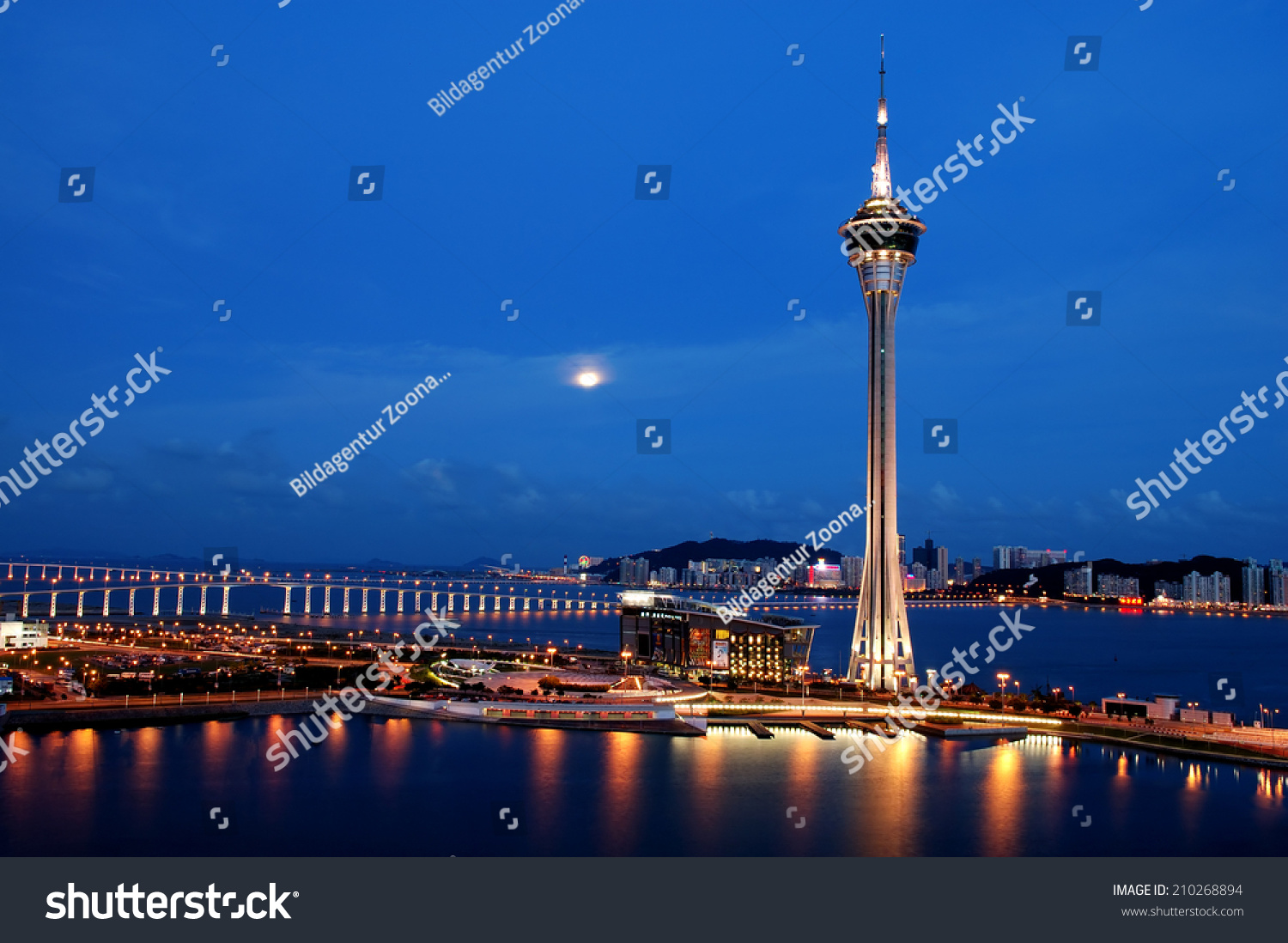 The night view of Macau Tower Convention and Sai Van bridge  China