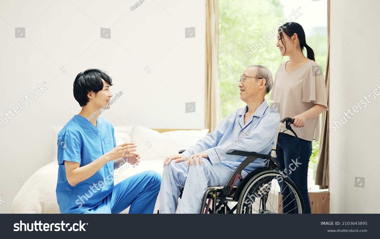 Essential worker nursing a erderly man. Nursing care.