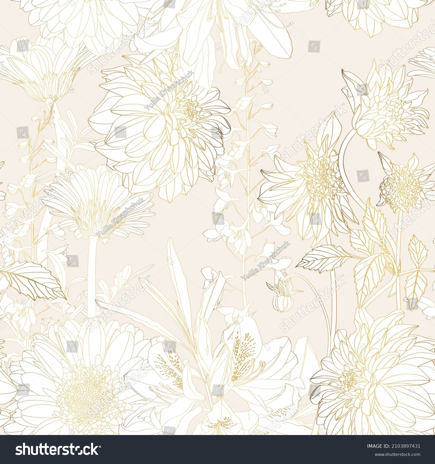 Garden flowers golden line flowers many kind of flowers with leaves