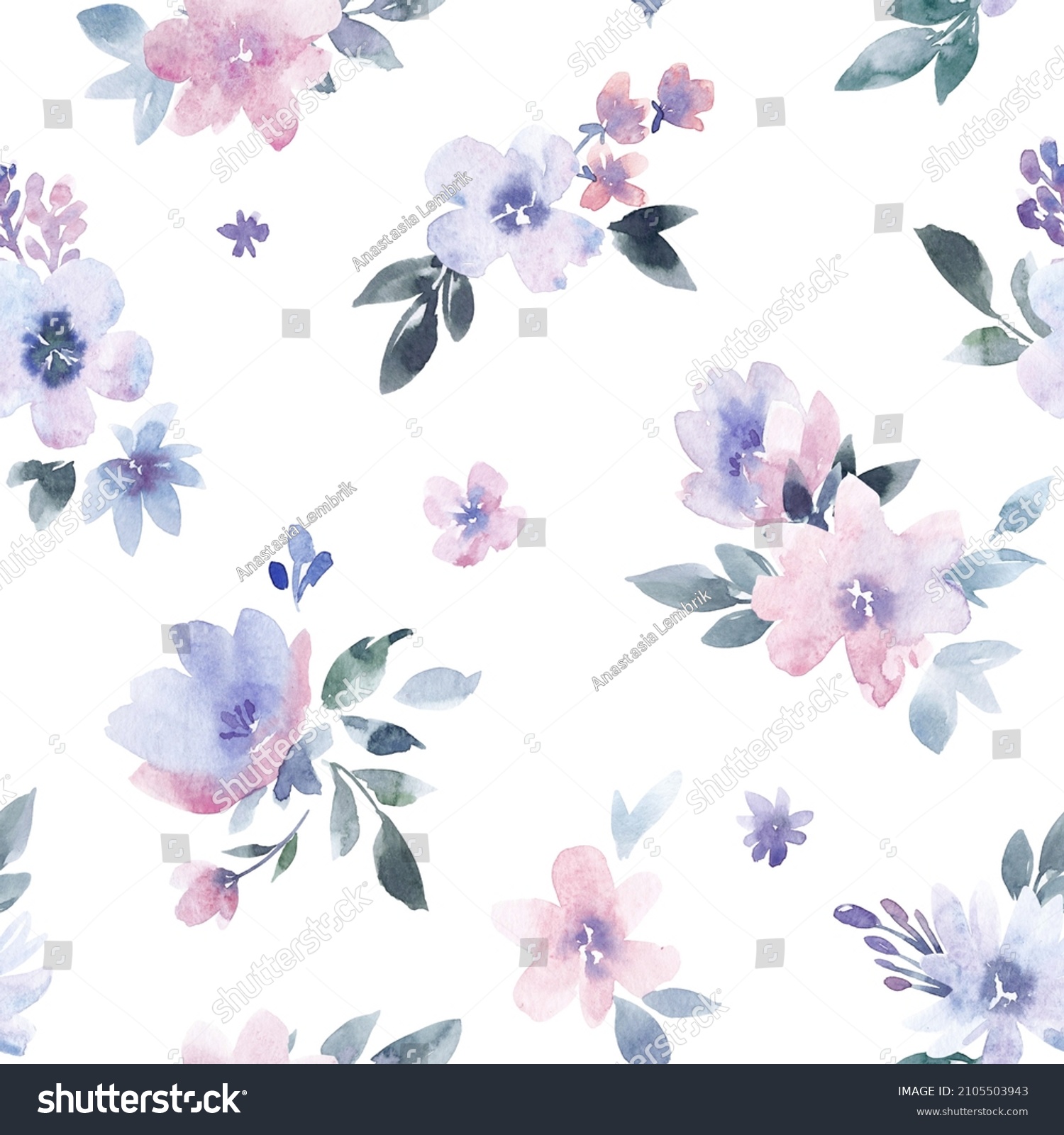 Beautiful seamless pattern with gentle watercolor hand drawn purple ...