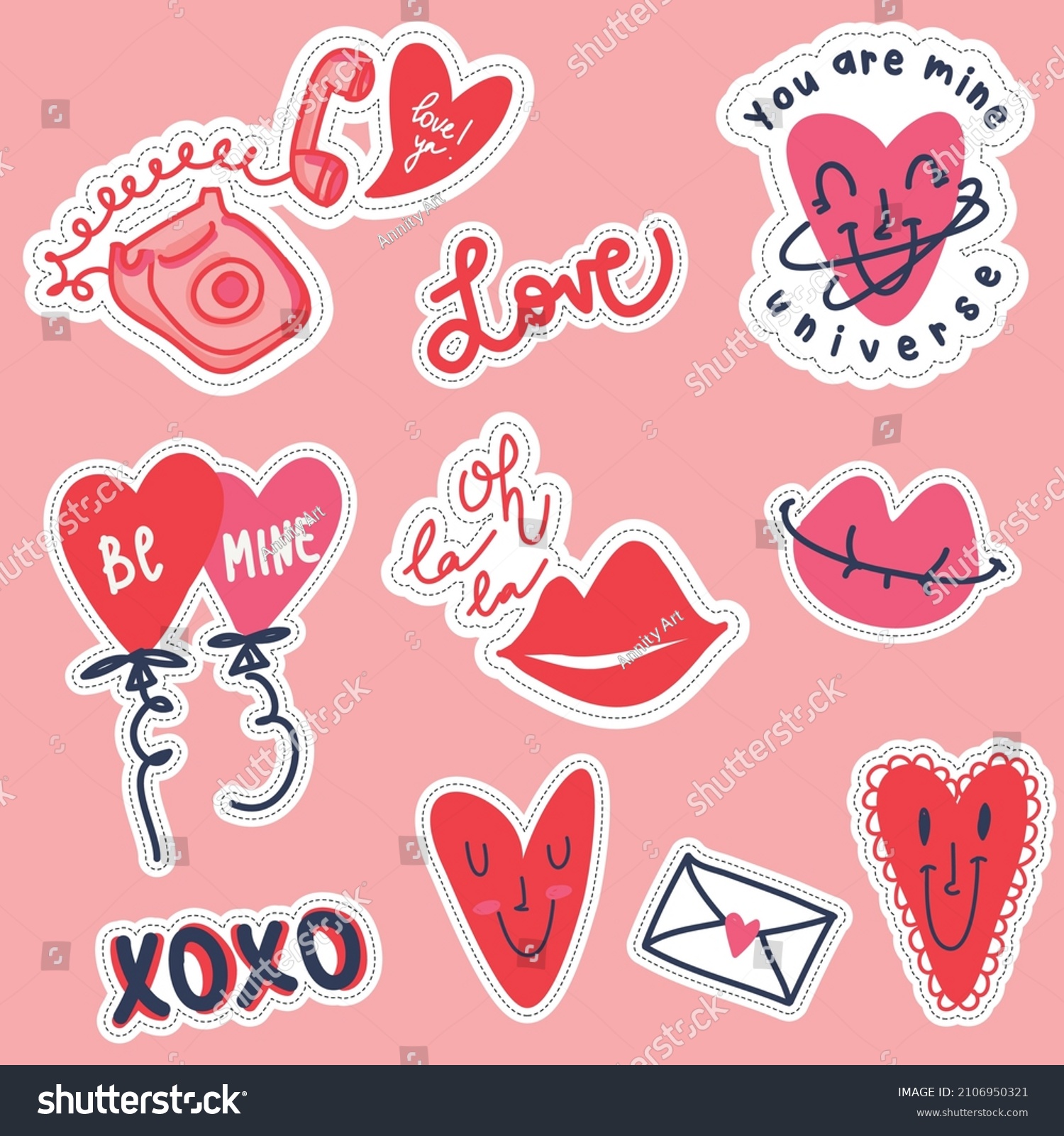Stickers for Valentine’s Day. Stickers for pin  cards  stationery  socks  web and other designs.